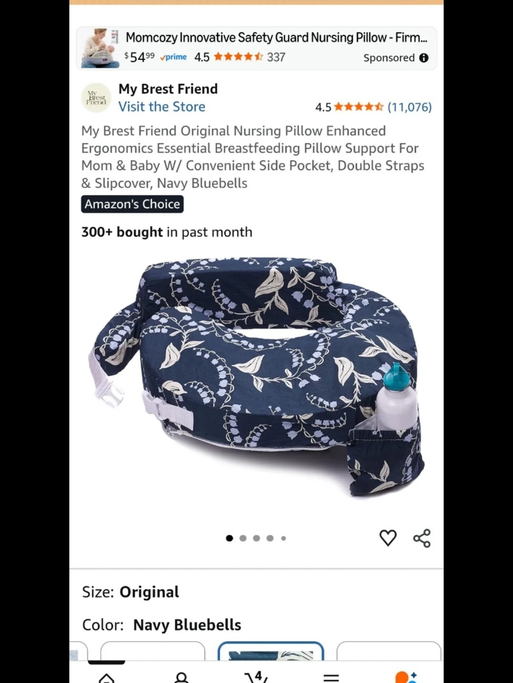 My Brest Friend Nursing Pillow in Navy Bluebells